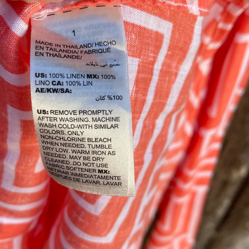 Chicos Linen Shirt 1 No Iron Orange White 3/4 Sleeve - Picture 5 of 7